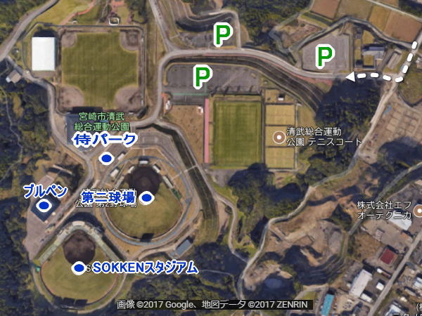 侍ジャパン合宿　駐車場等の地図