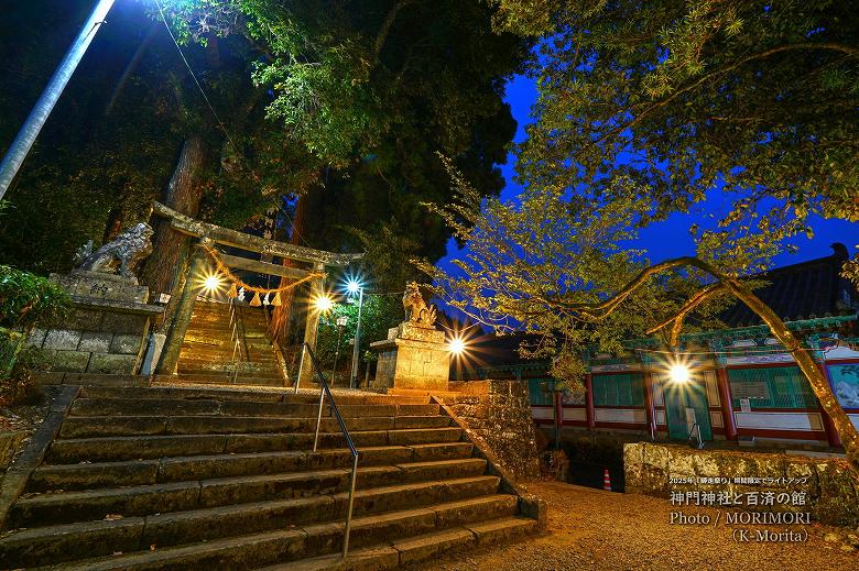 神門神社二の鳥居と百済の館 ライトアップ