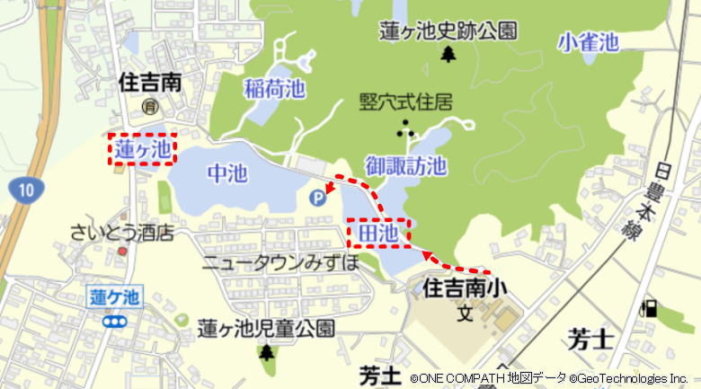 蓮ヶ池史跡公園周辺マップ(マピオンより)