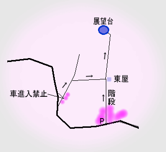 青島自然休養村「好隣梅」と展望台周辺地図