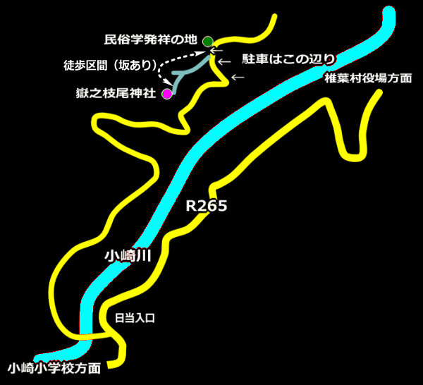 嶽之枝尾神社周辺の概略地図