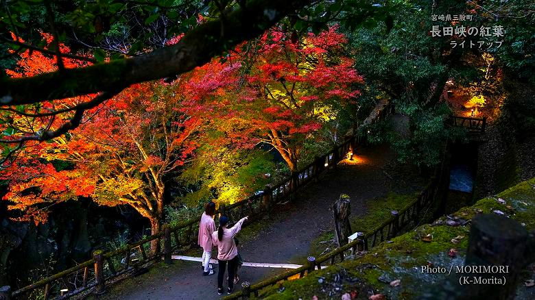 三股町 長田峡の紅葉ライトアップ