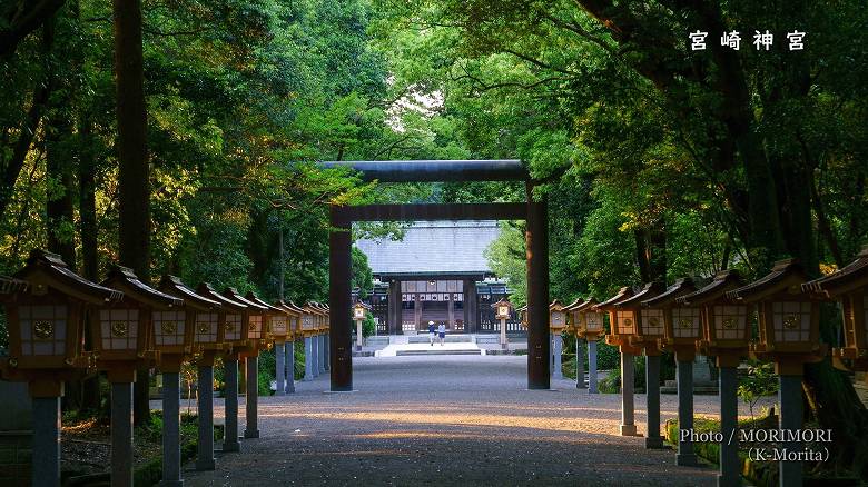 燈籠の並ぶ宮崎神宮参道