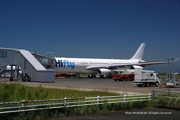 HiFly(ハイフライ航空) A340-313X OY-KBM 　宮崎空港にて　09